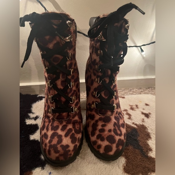 Aldo Cheetah Print High Heel Combat Boots - Picture 3 of 6